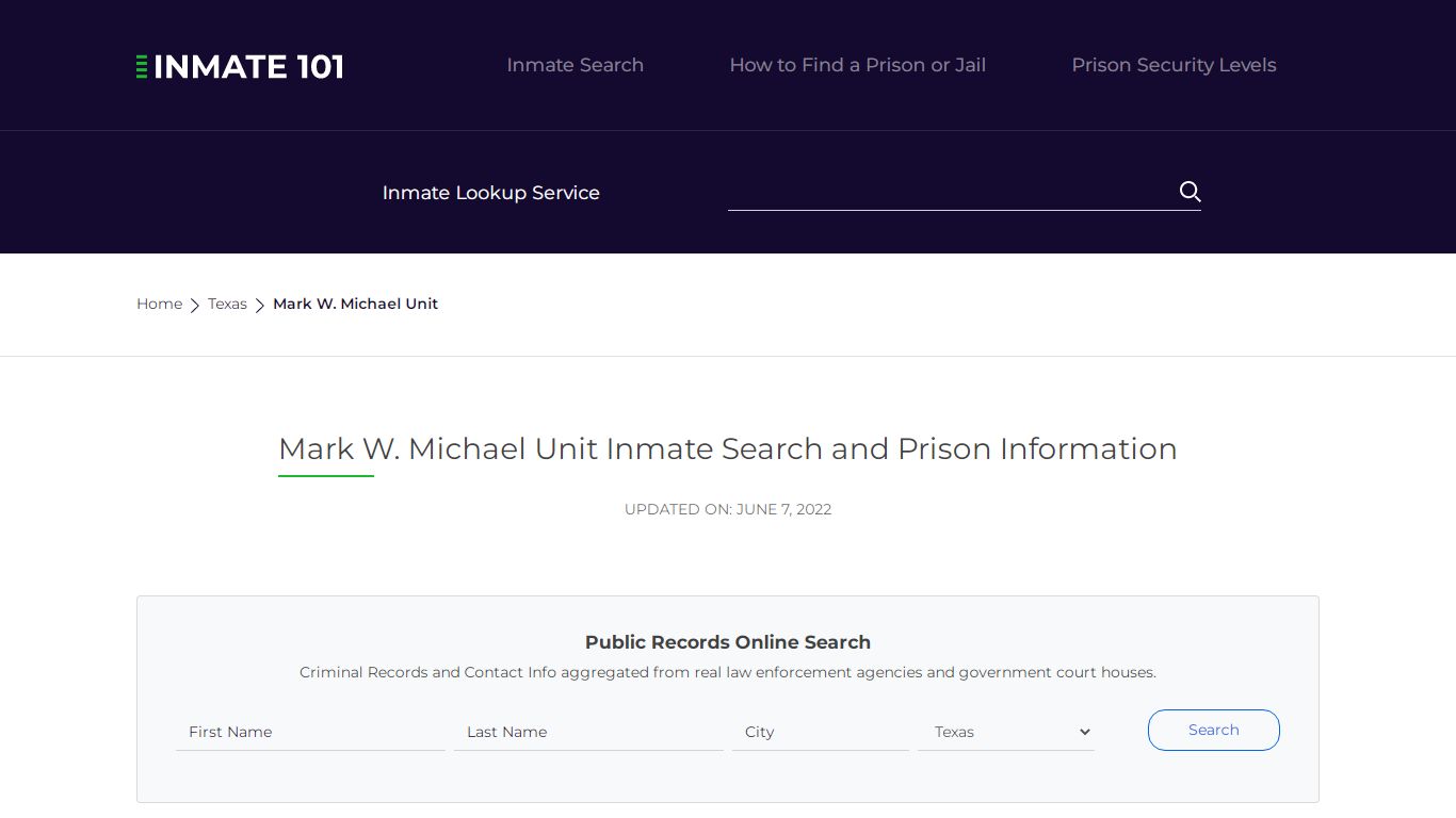 Mark W. Michael Unit Inmate Search, Visitation, Phone no ...